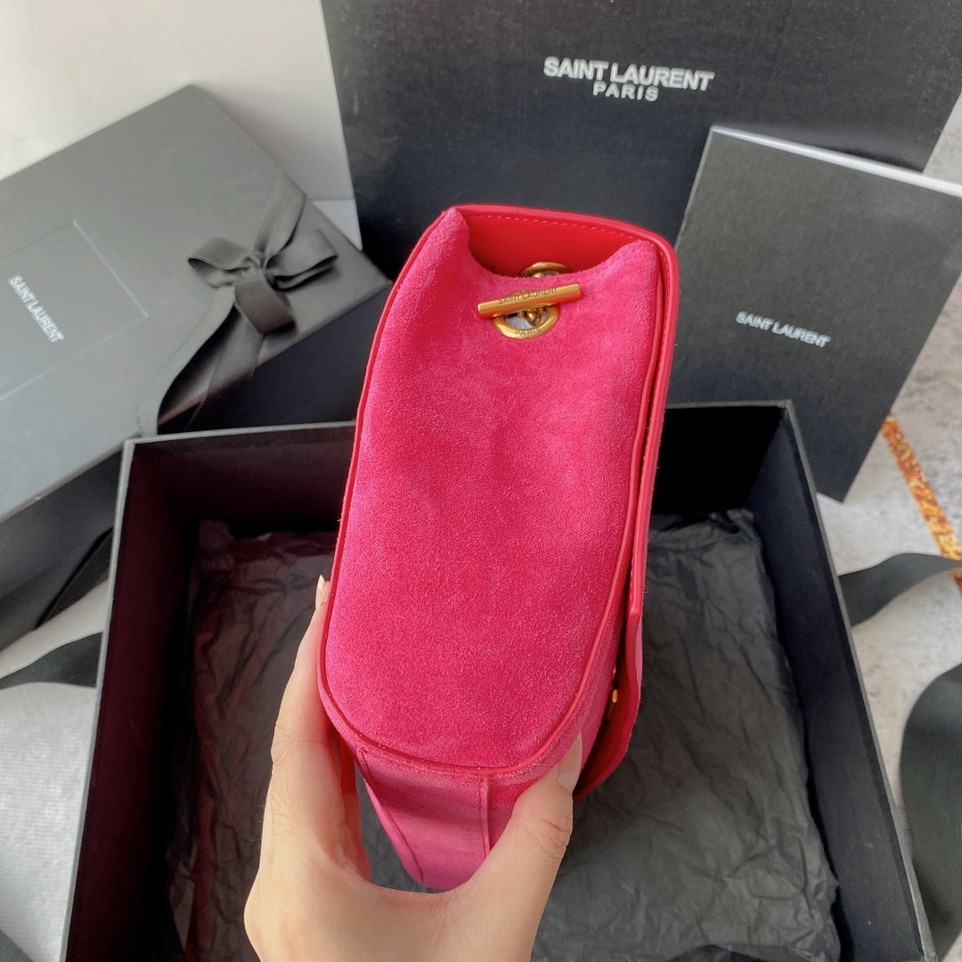 Luxury Saint Laurent kate medium reversible 28.5cm red calfskin suede calfskin