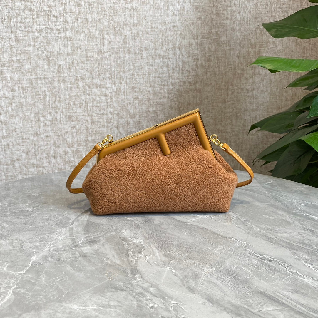 Luxury FendiLuxury FendiFIRST MINI 26 BAG IN CIDER BROWN WOOL WITH GOLD HARDWARE