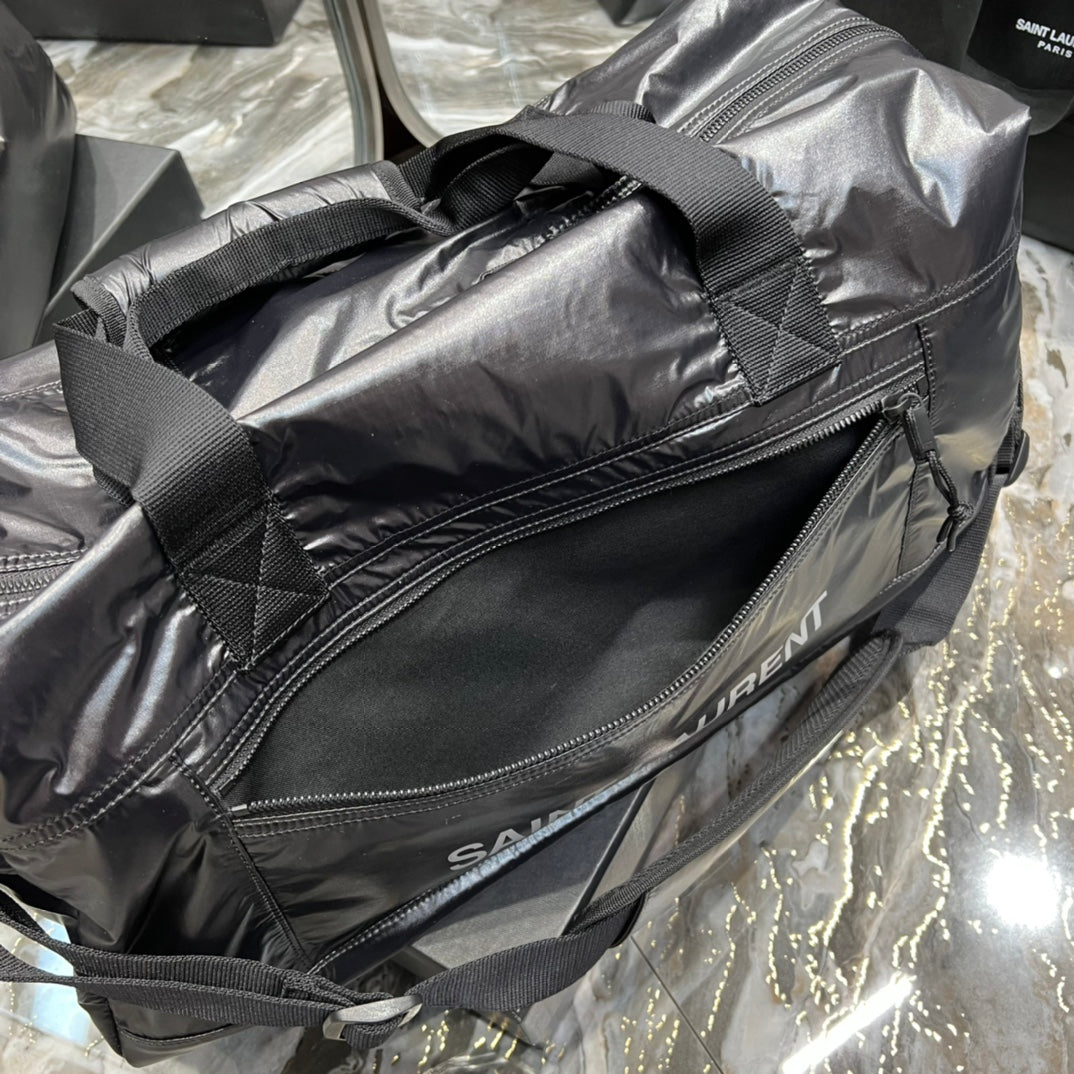 Luxury Saint Laurent TRAVEL TOTE BAG 50 IN BLACK POLISHED NYLON