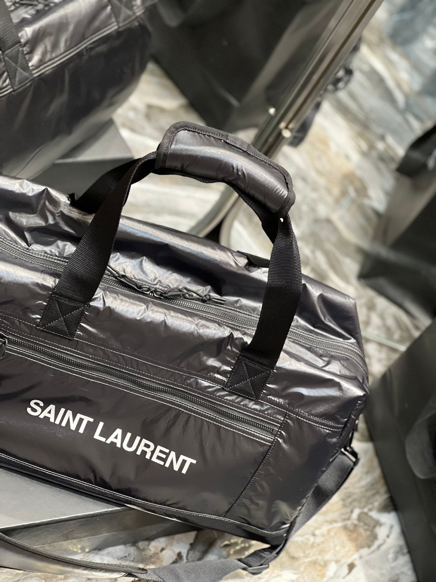 Luxury Saint Laurent TRAVEL TOTE BAG 50 IN BLACK POLISHED NYLON