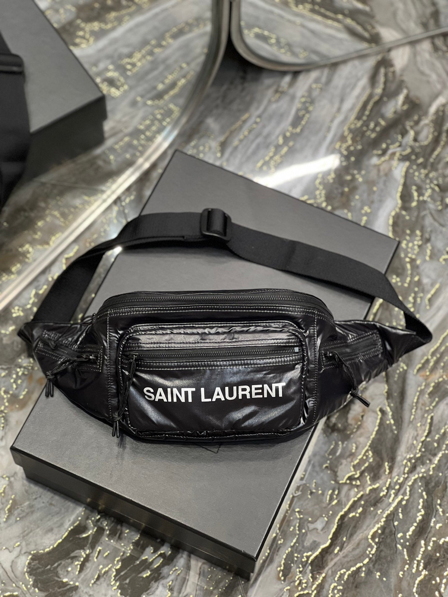 Luxury Saint Laurent CROSSBODY BAG 24 IN BLACK POLISHED NYLON