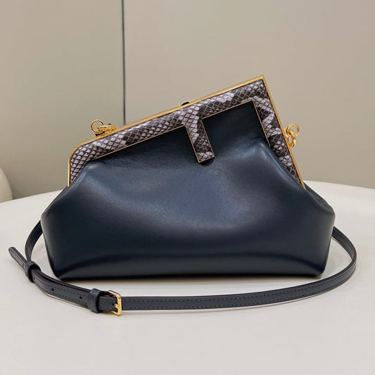Luxury FendiLuxury FendiFIRST SMALL 26 BLACK LEATHER BAG WITH EXOTIC DETAILS