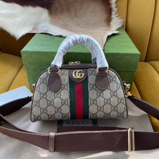Luxury Gucci OPHIDIA GG SMALL 21 SHOULDER BAG BEIGE AND EBONY SUPREME CANVAS