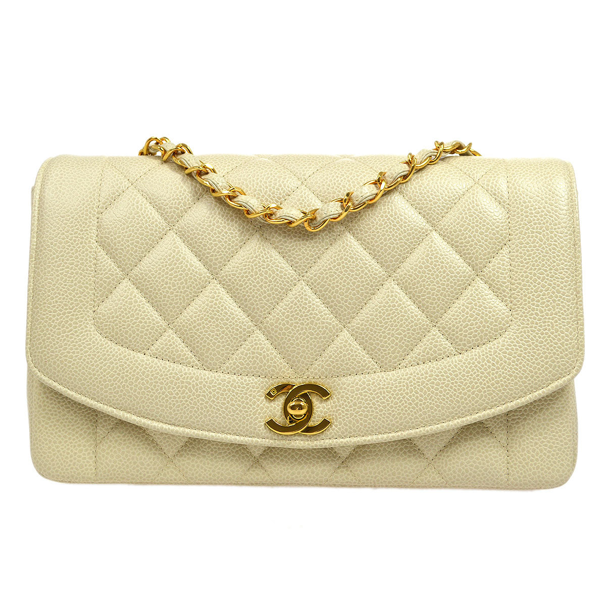 CHANEL 1994-1996 Diana Flap Medium Ivory Caviar 54876