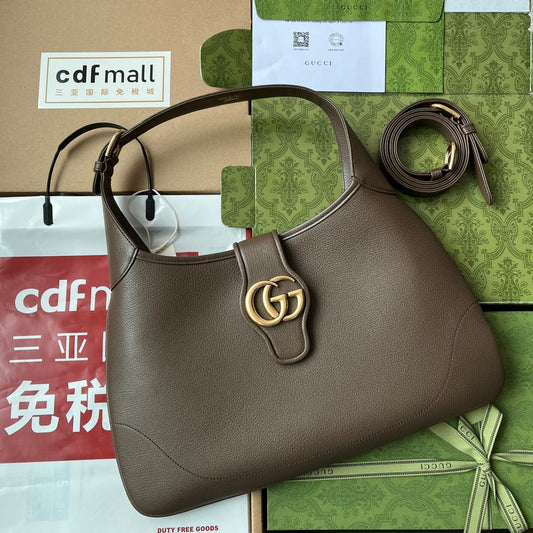 Luxury Gucci MEDIUM SHOULDER BAG 39 IN COFFEE CALFSKIN GOLD HARDWARE