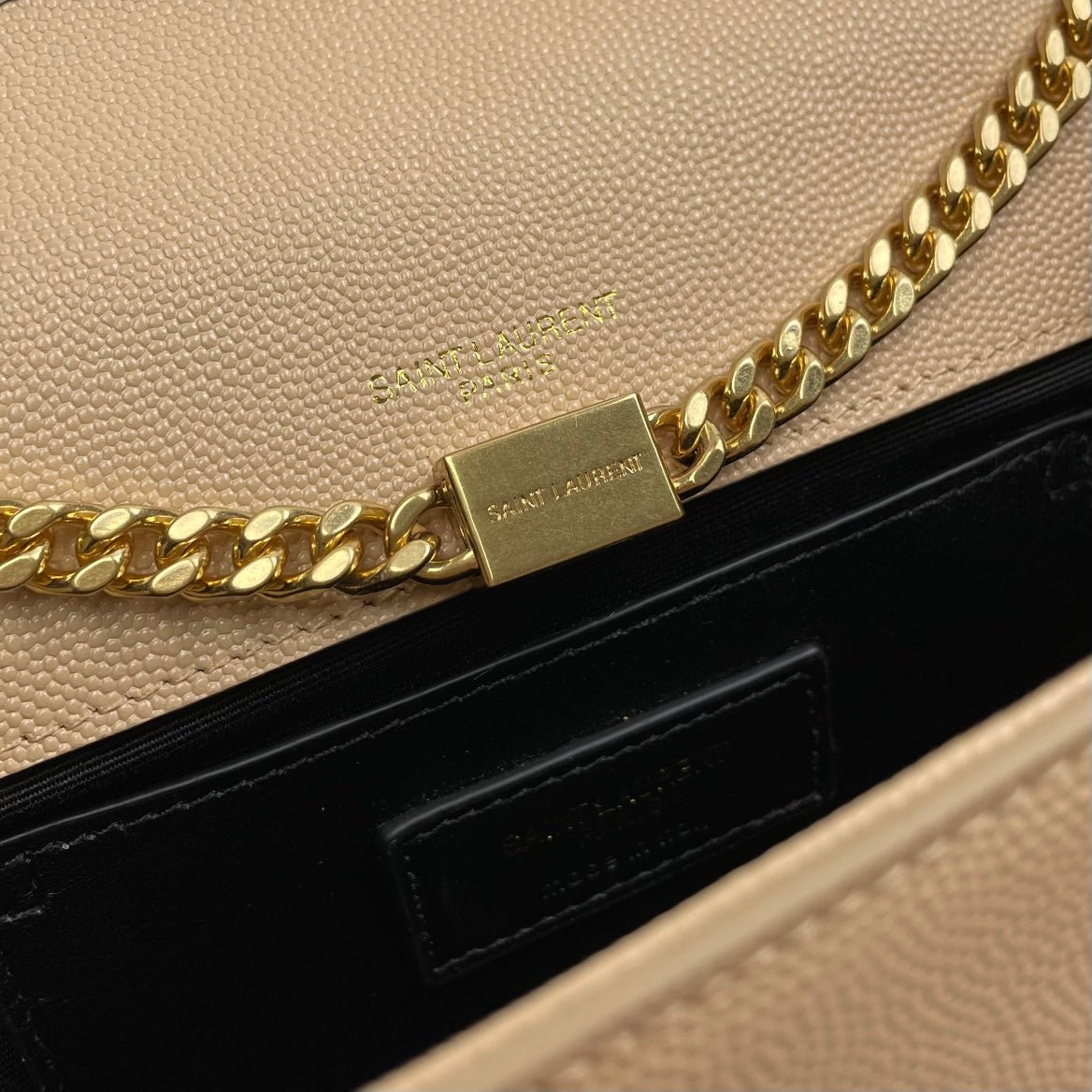 Luxury Saint Laurent kate medium 24cm beige grained calfskin gold hardware