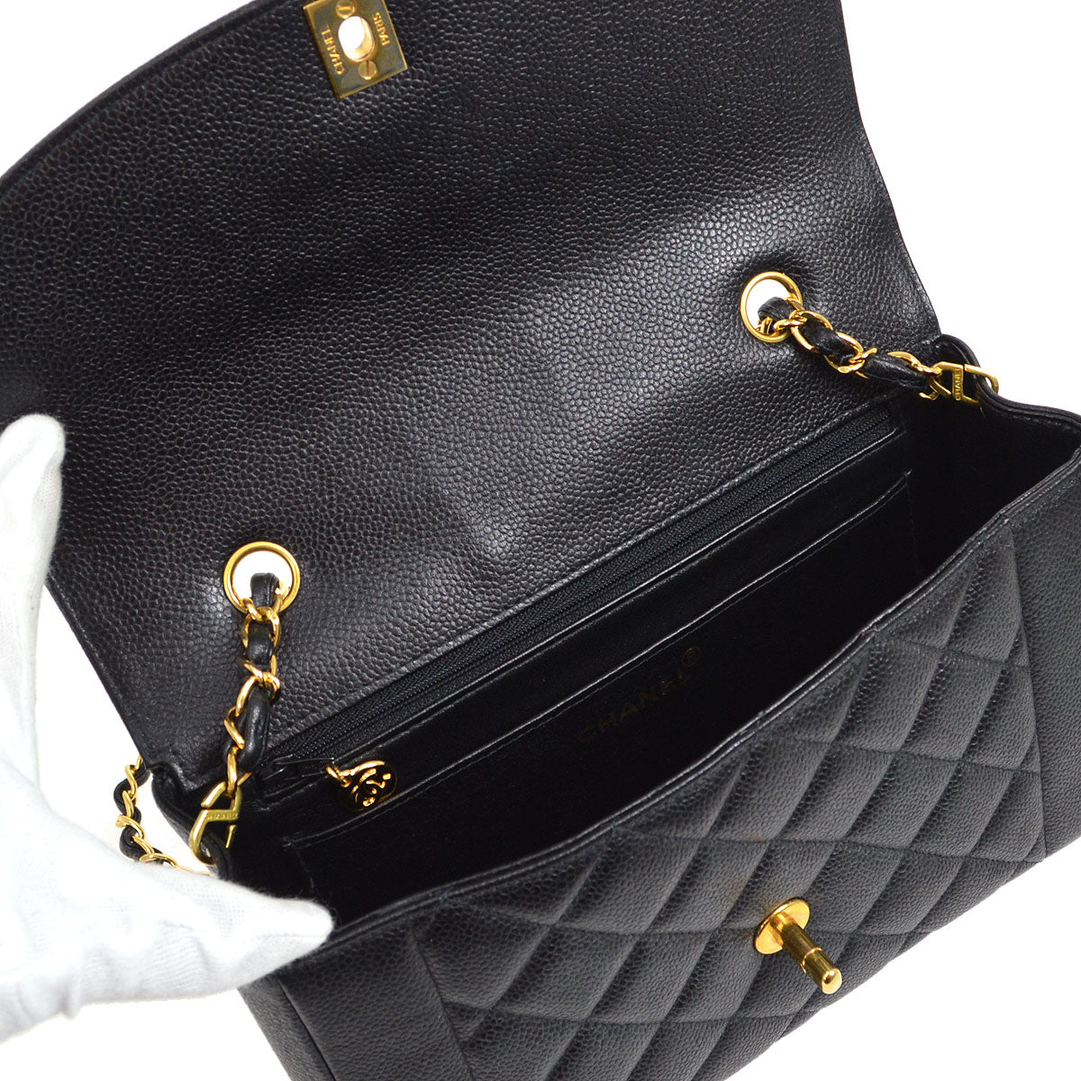 CHANEL 1997-1999 Tall Diana Flap Medium Black Caviar 15675