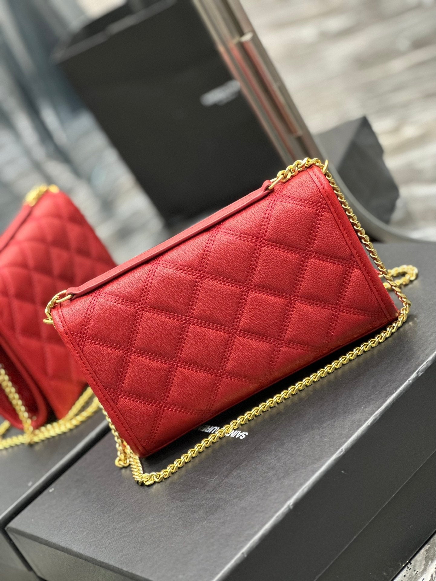 Luxury Saint Laurent BECKY 22.5 QUILTED RED LAMBSKIN GOLD HARDWARE
