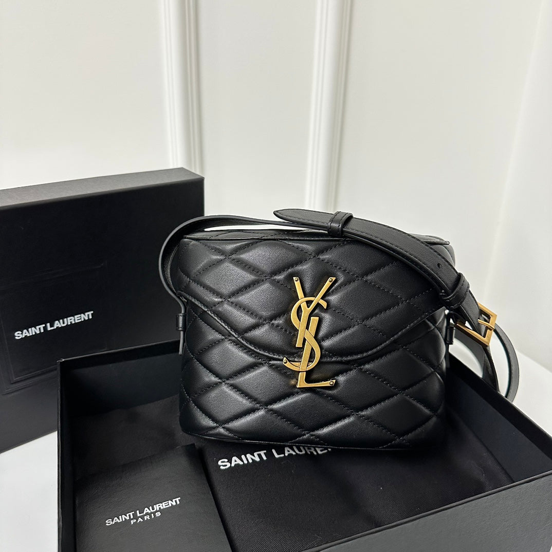 Luxury Saint Laurent SL June Box Bag In Quilted Black Lambskin Ghw