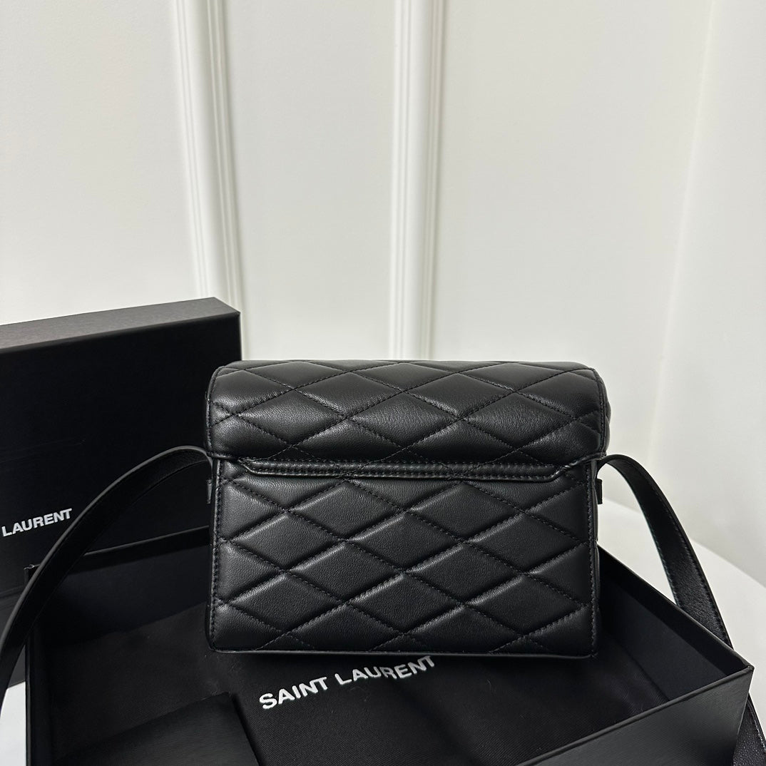 Luxury Saint Laurent SL June Box Bag In Quilted Black Lambskin Ghw