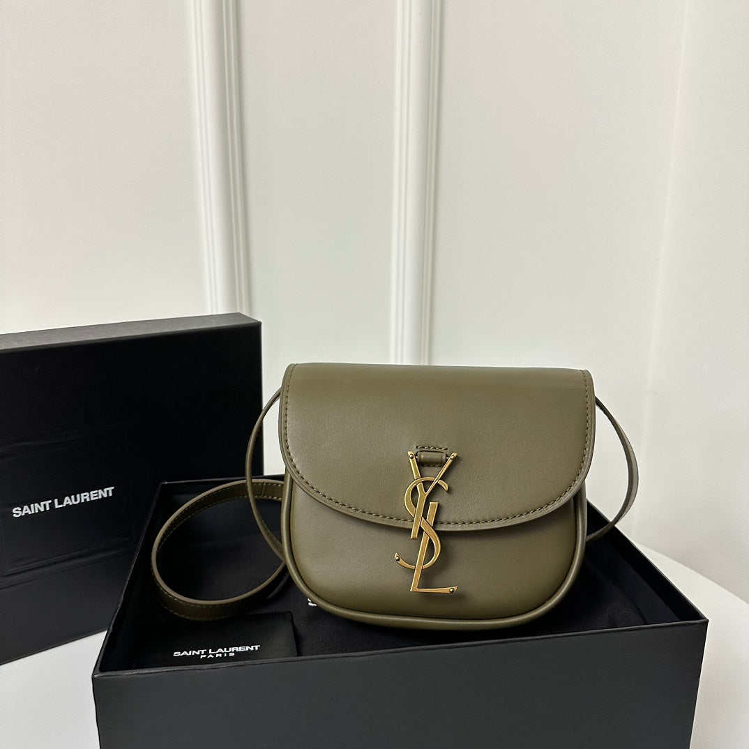 Luxury Saint Laurent SL Kaia Small Satchel in green smooth leather
