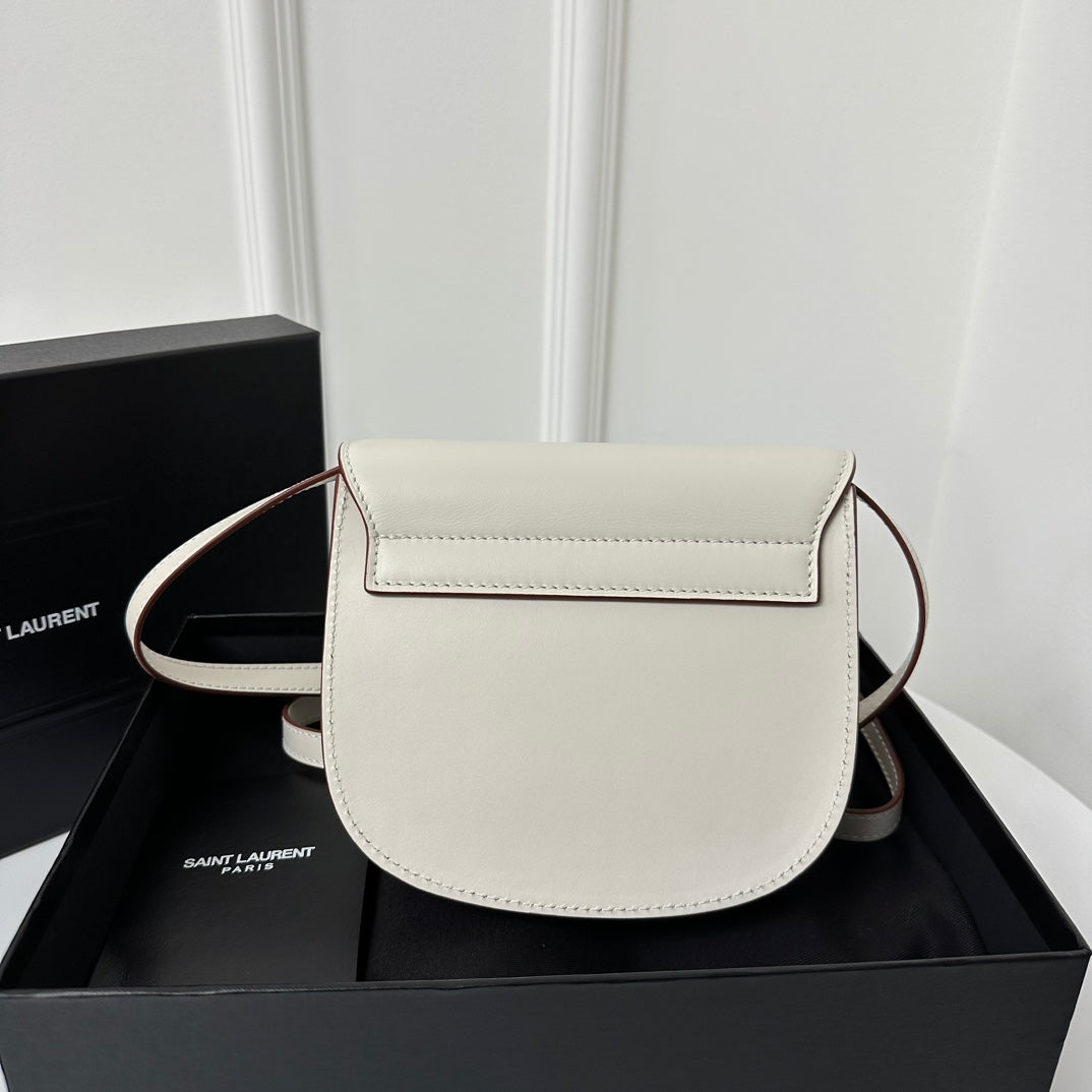 Luxury Saint Laurent SL Kaia Small Satchel in white smooth leather