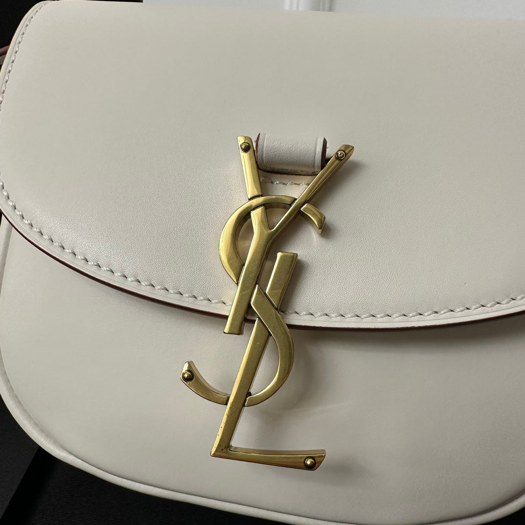 Luxury Saint Laurent SL Kaia Small Satchel in white smooth leather