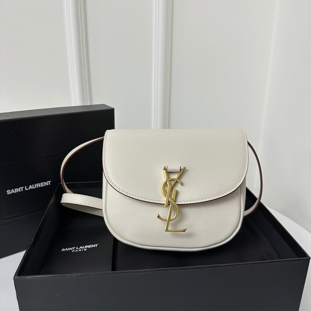 Luxury Saint Laurent SL Kaia Small Satchel in white smooth leather