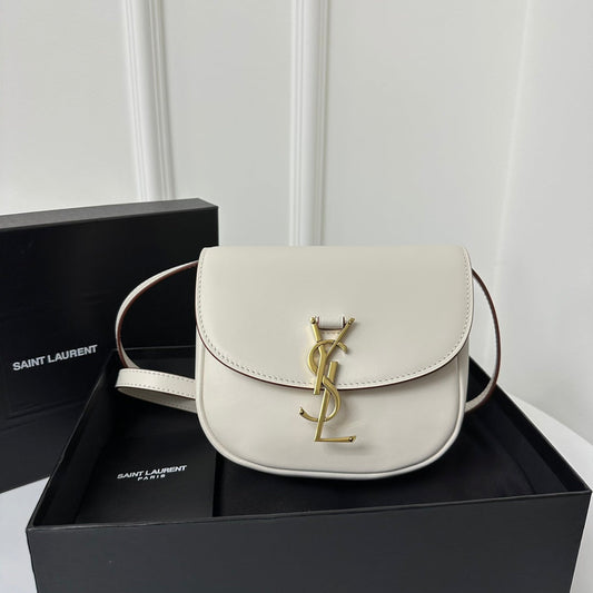 Luxury Saint Laurent SL Kaia Small Satchel in white smooth leather