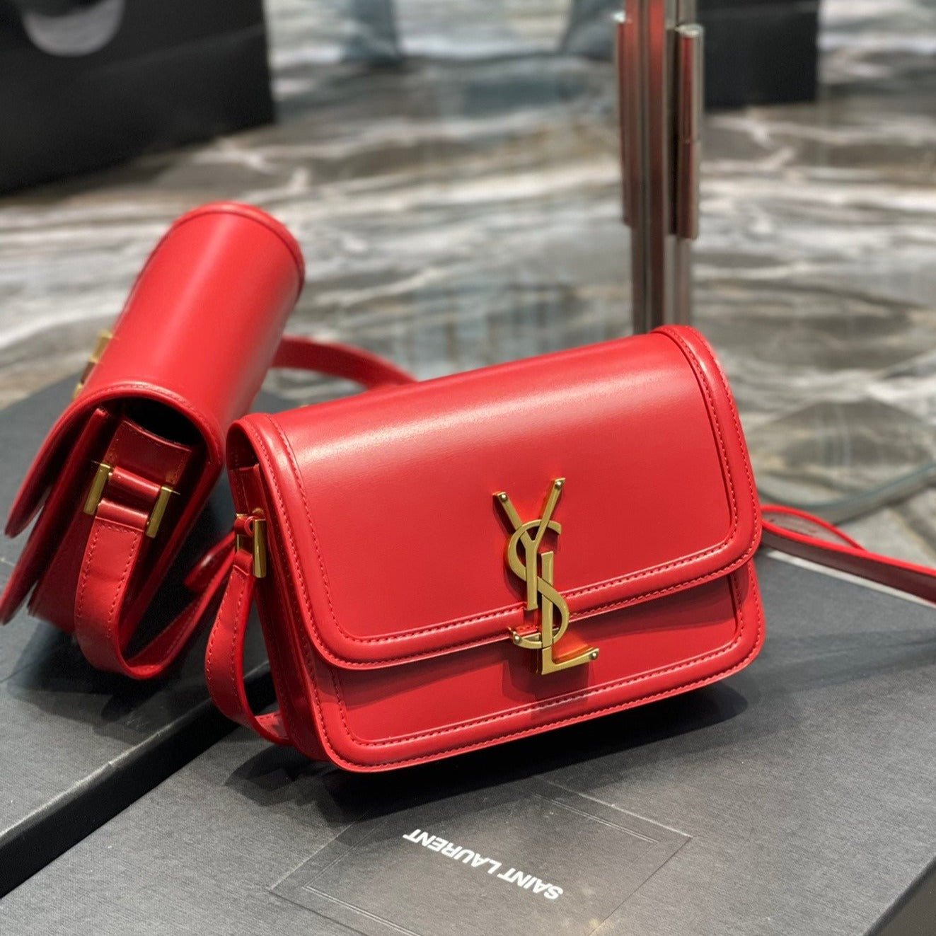 Luxury Saint Laurent SOLFERINO SMALL 19 RED CALFSKIN GOLD HARDWARE