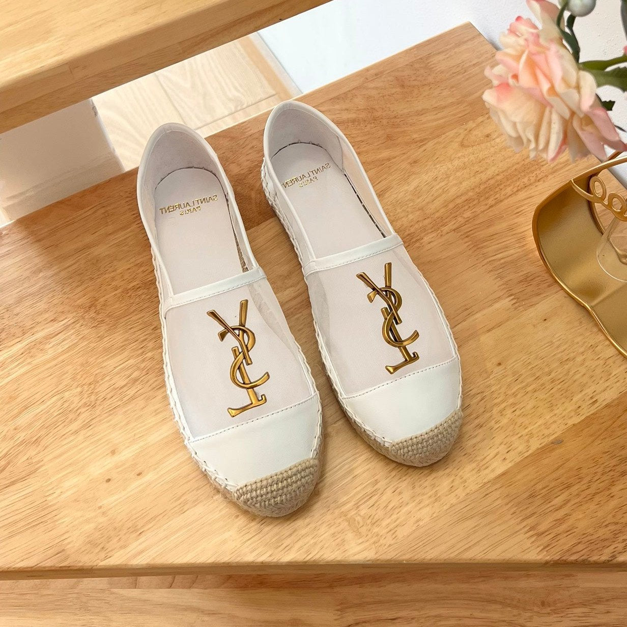 Luxury Saint Laurent SL YVES LOGO SLIP ON WHITE CALFSKIN AND MESH