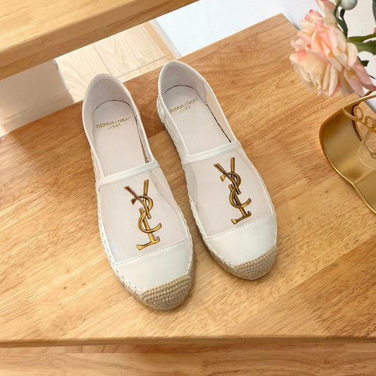 Luxury Saint Laurent SL YVES LOGO SLIP ON WHITE CALFSKIN AND MESH