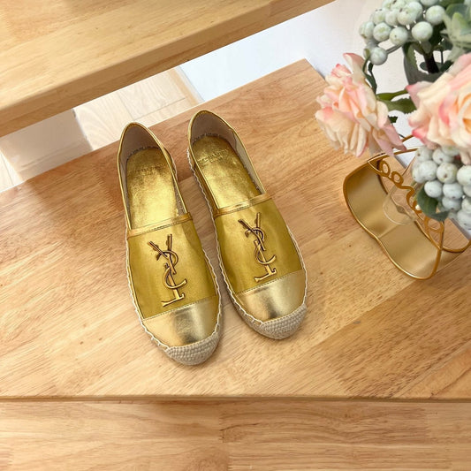 Luxury Saint Laurent SL YVES LOGO SLIP ON METALLIC GOLD CALFSKIN AND MESH