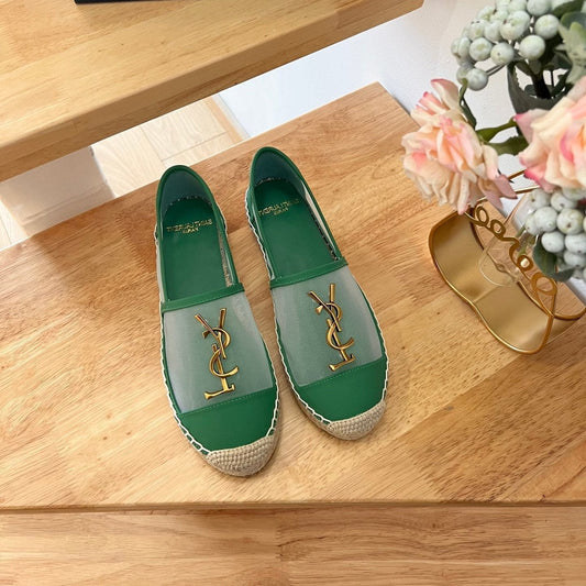Luxury Saint Laurent SL YVES LOGO SLIP ON DARK GREEN CALFSKIN AND MESH