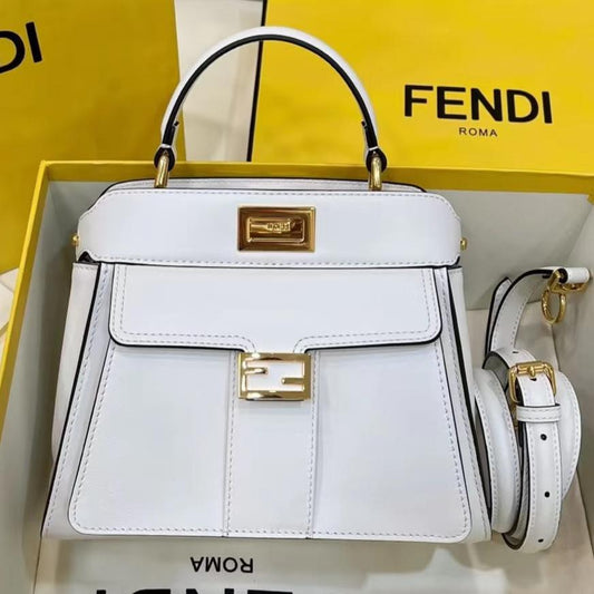 Luxury FendiLuxury FendiPEEKABOO MINI 23 BAG IN WHITE CALFSKIN WITH GOLD HARDWARE