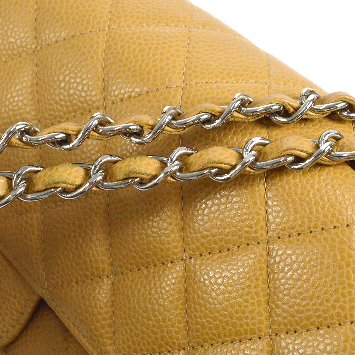 CHANEL 2000-2001 Classic Double Flap Medium SHW Beige Caviar 46370