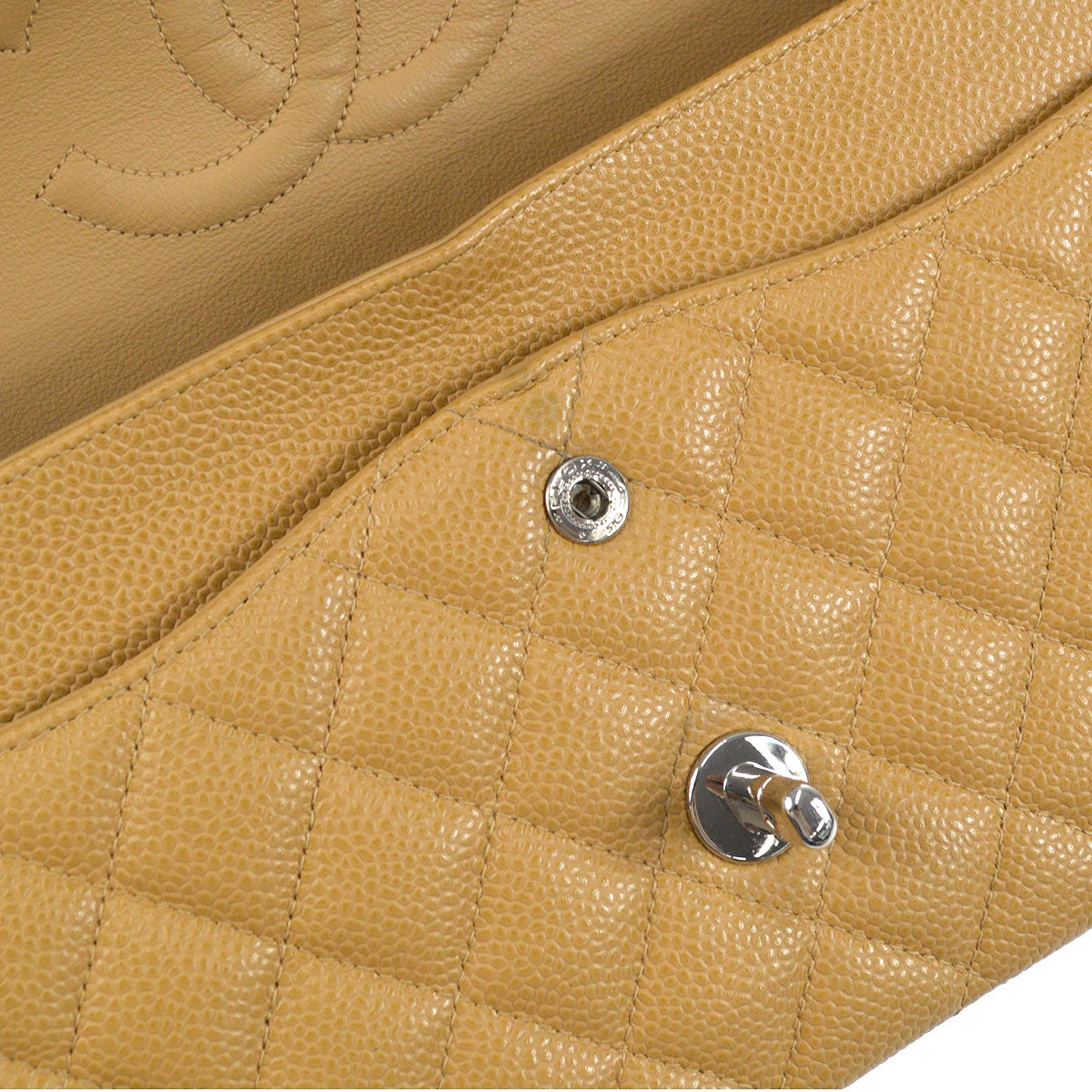 CHANEL 2000-2001 Classic Double Flap Medium SHW Beige Caviar 46370