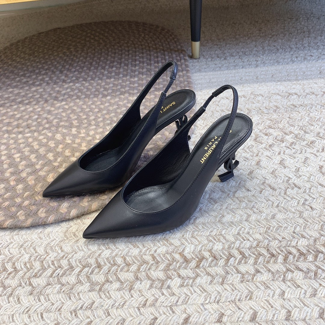 Luxury Saint Laurent OPYUM BLACK HEEL SLINGBACK PUMPS IN BLACK SMOOTH LAMBSKIN