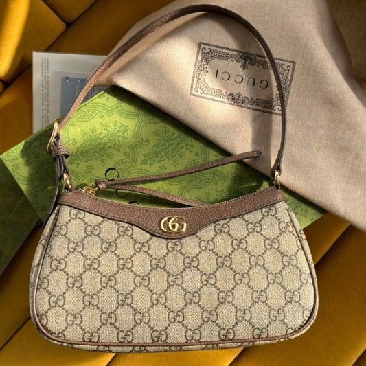 Luxury Gucci OPHIDIA GG SMALL 25 HANDBAG BEIGE AND EBONY SUPREME CANVAS