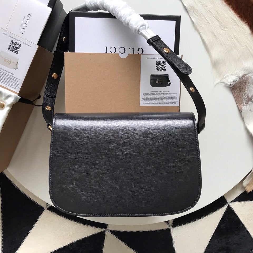 Luxury Gucci GG HORSEBIT 1955 MINI BAG 25 IN BLACK CALFSKIN