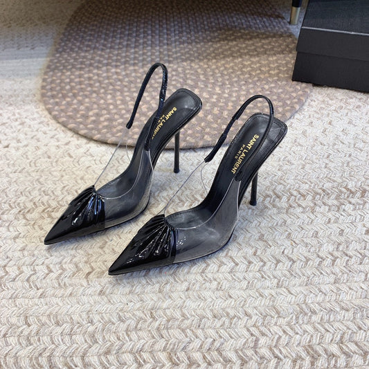 Luxury Saint Laurent HIGH SLINGBACK IN BLACK GLOSSY CALFSKIN SPLICED WITH TPU