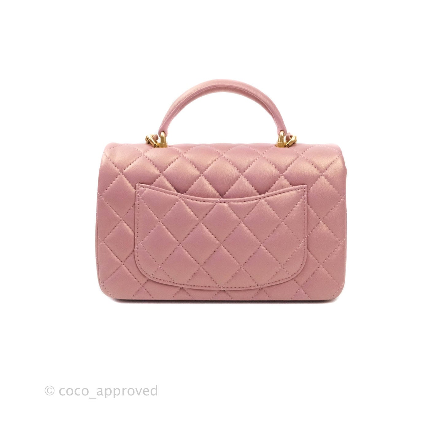 Chanel Top Handle Mini Rectangular Flap Bag Iridescent Dark Pink Lambskin Aged Gold Hardware