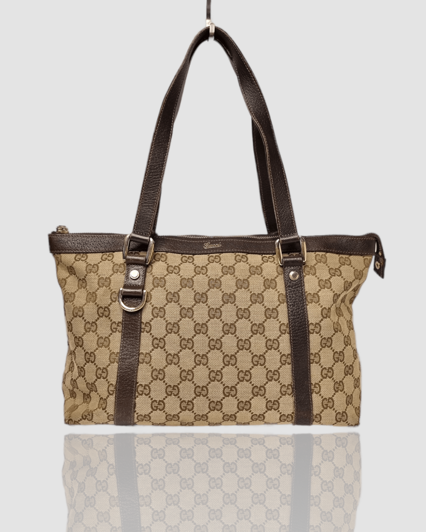 Luxury Gucci GG Beige & Dark Brown Jacquard Leather Bag