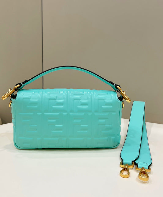 Luxury FendiBaguette 27cm Tiffany Blue Lambskin Gold Hardware