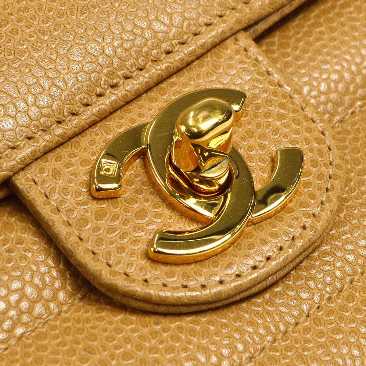 CHANEL 1994-1996 Horizontal Stitch Classic Square Flap Mini 17 Beige Caviar 56420
