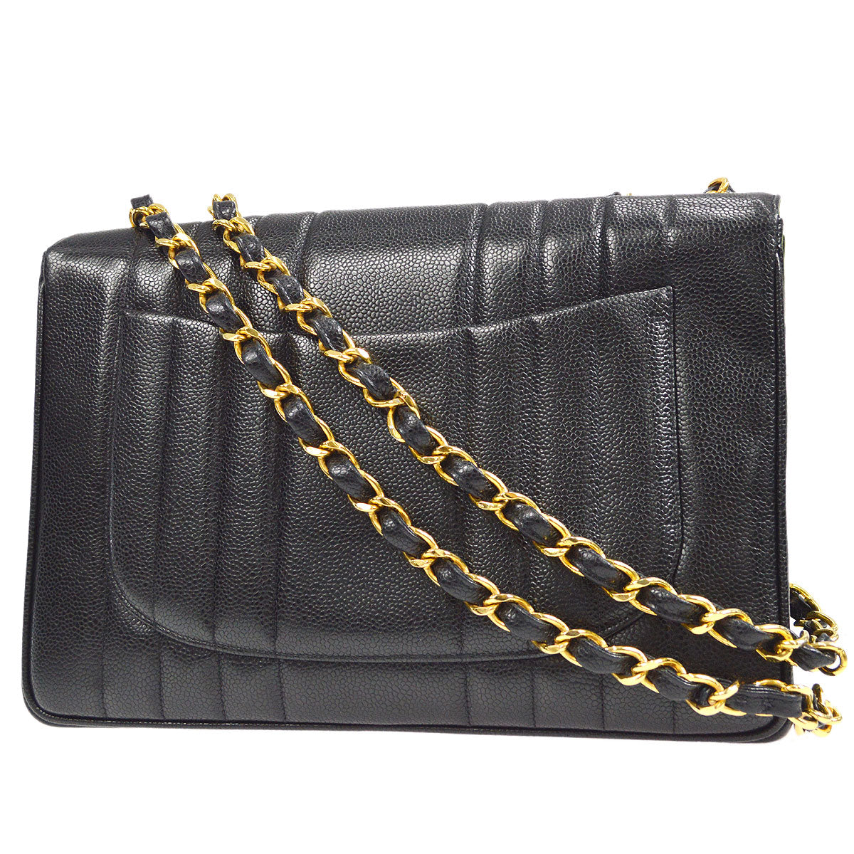 CHANEL★ 1991-1994 Vertical Classic Flap Jumbo Black Caviar 17145