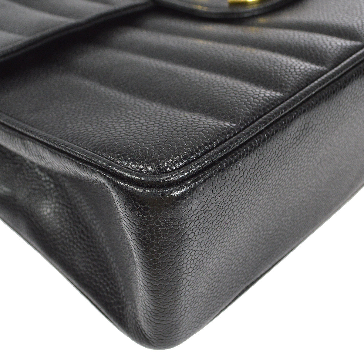 CHANEL★ 1991-1994 Vertical Classic Flap Jumbo Black Caviar 17145