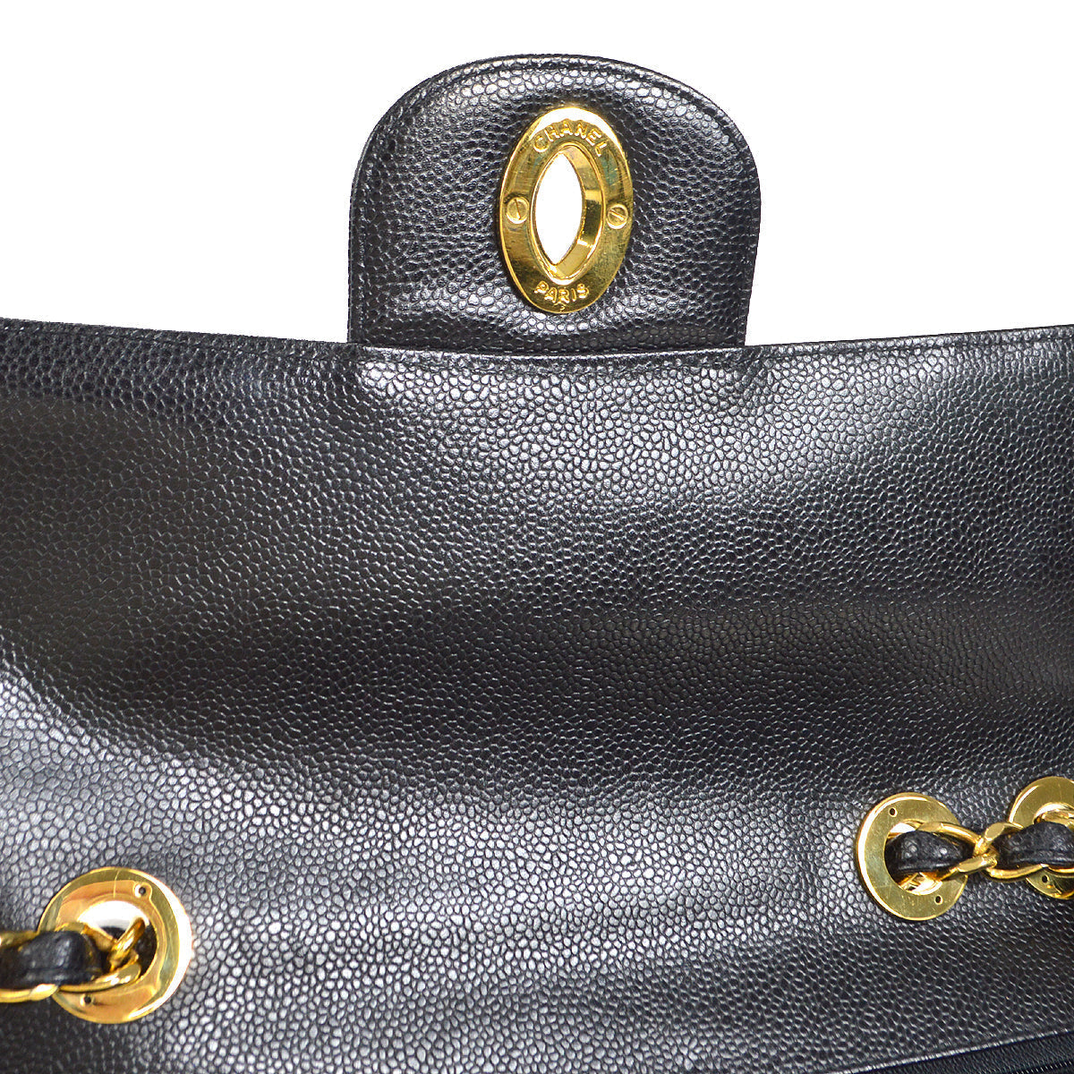 CHANEL★ 1991-1994 Vertical Classic Flap Jumbo Black Caviar 17145