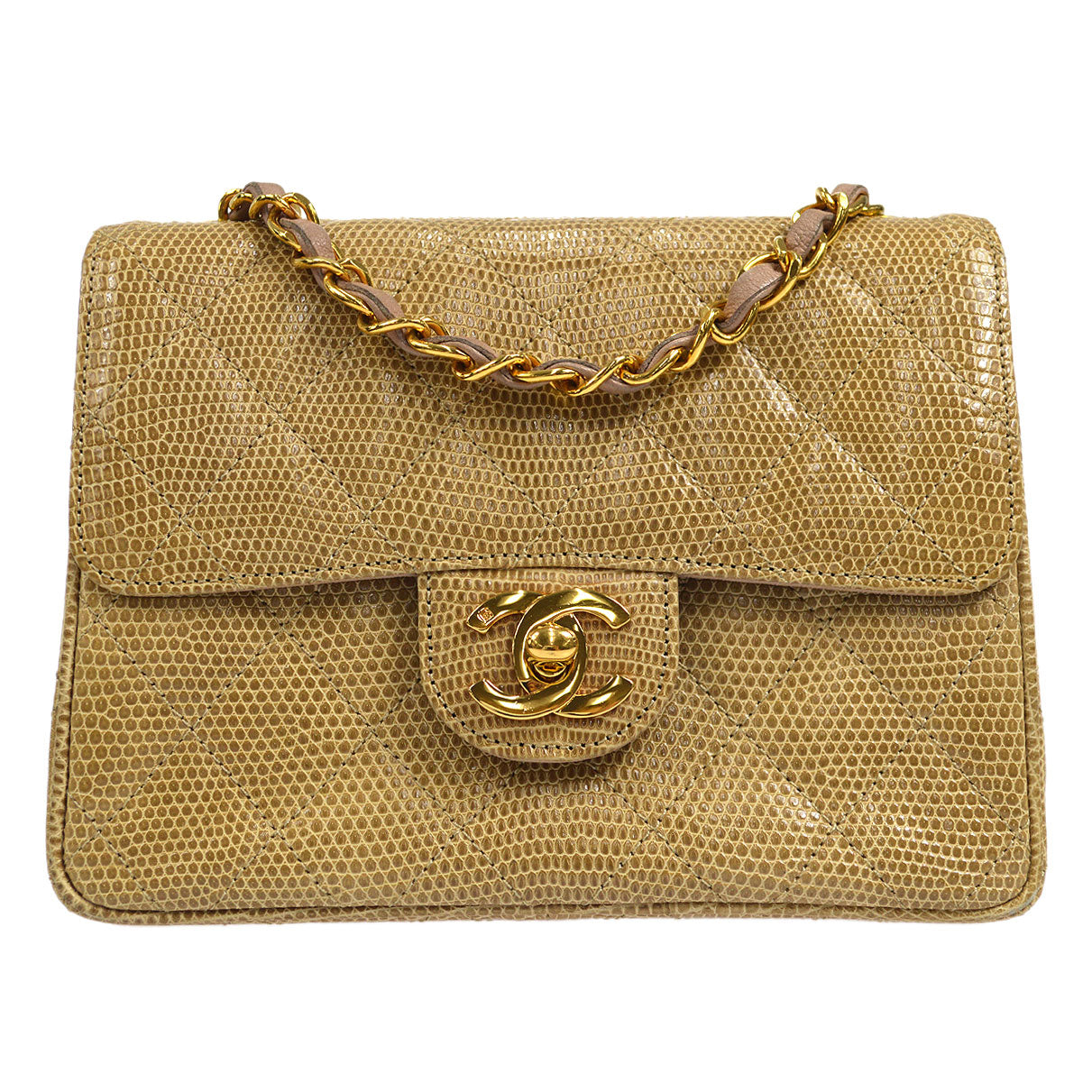 CHANEL 1991-1994 Classic Square Flap Mini Beige Lizard 47683