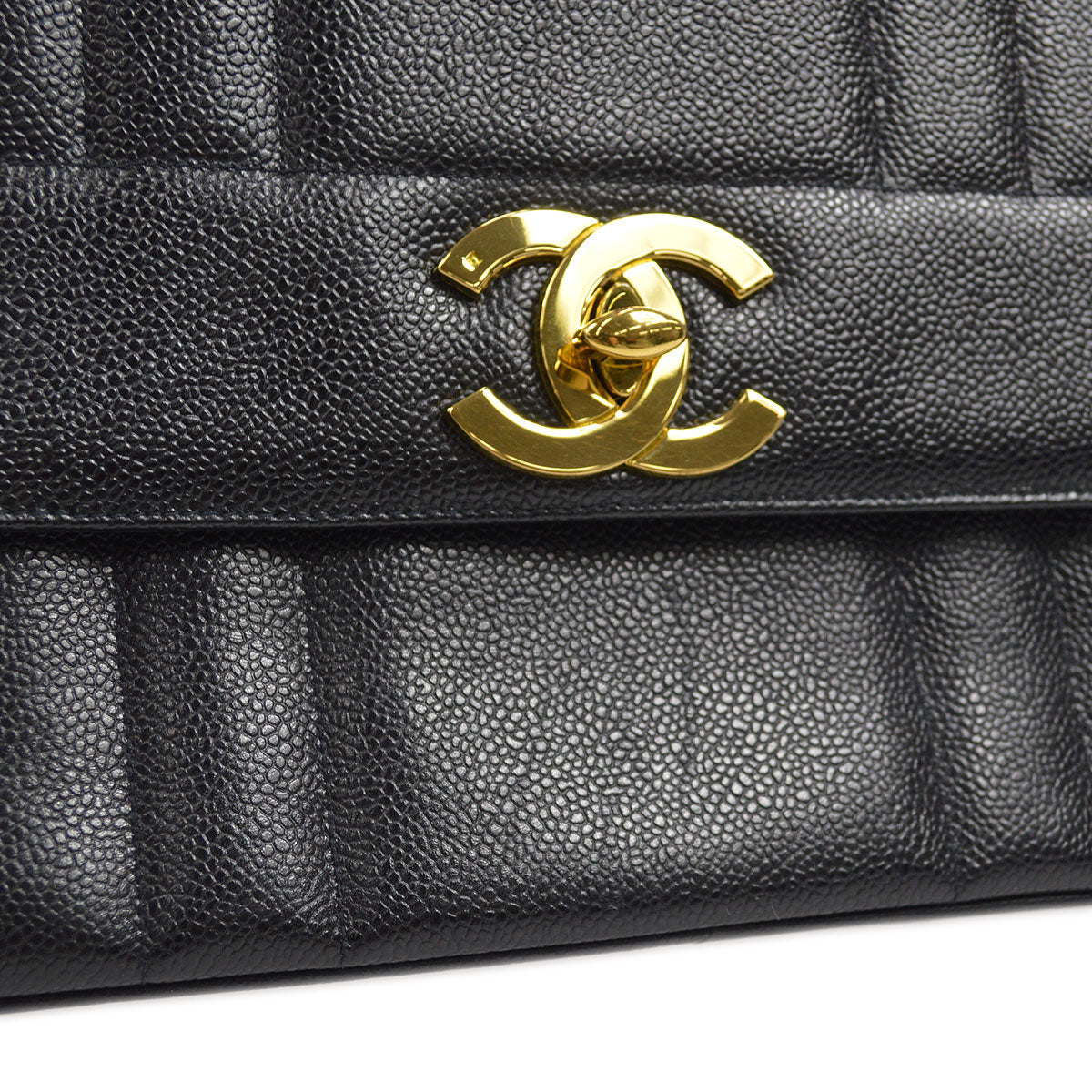 CHANEL 1994-1996 Border Vertical Flap Handbag Black Caviar 47770