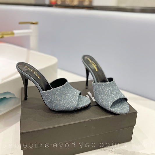 Luxury Saint Laurent SL GOLDIE MULES STONE COLOR DENIM