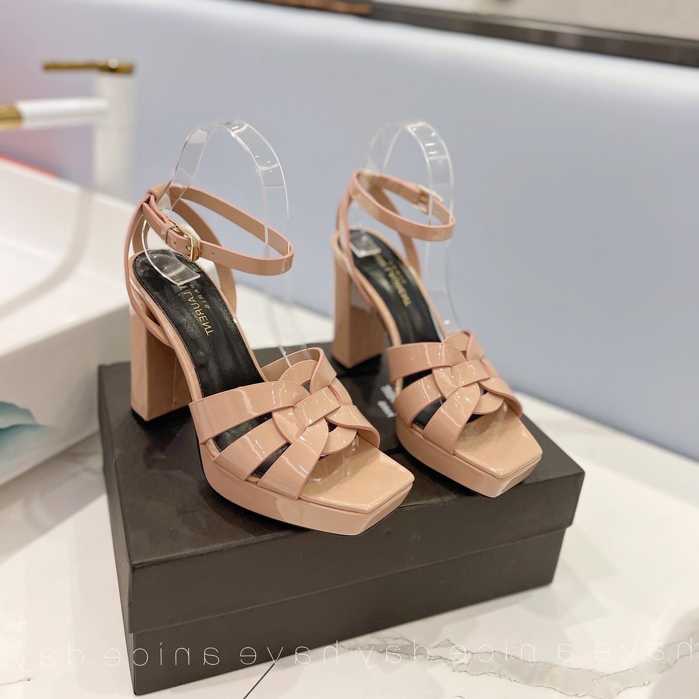 Luxury Saint Laurent SL TRIBUTE FLATFORM SANDALS DUSTY ROSE CALFSKIN