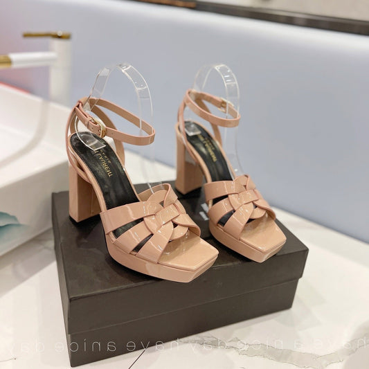 Luxury Saint Laurent SL TRIBUTE FLATFORM SANDALS DUSTY ROSE CALFSKIN