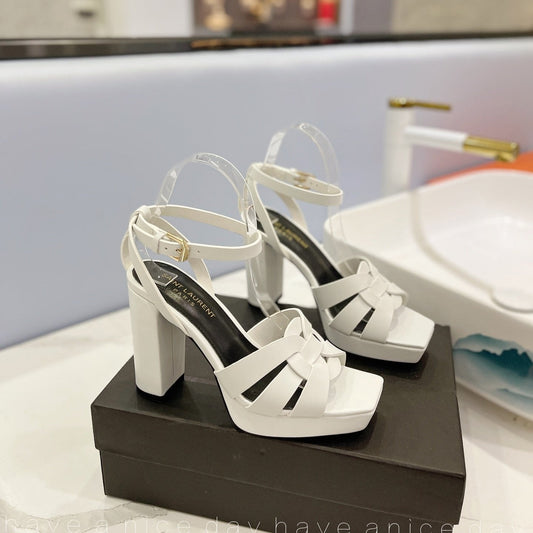 Luxury Saint Laurent SL TRIBUTE FLATFORM SANDALS WHITE CALFSKIN