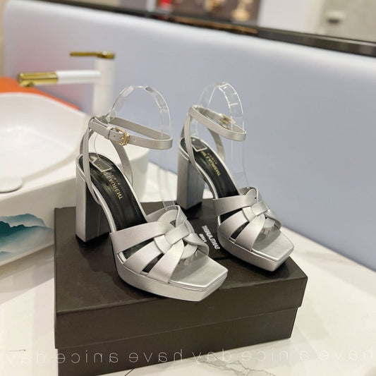 Luxury Saint Laurent SL TRIBUTE FLATFORM SANDALS SILVER CALFSKIN