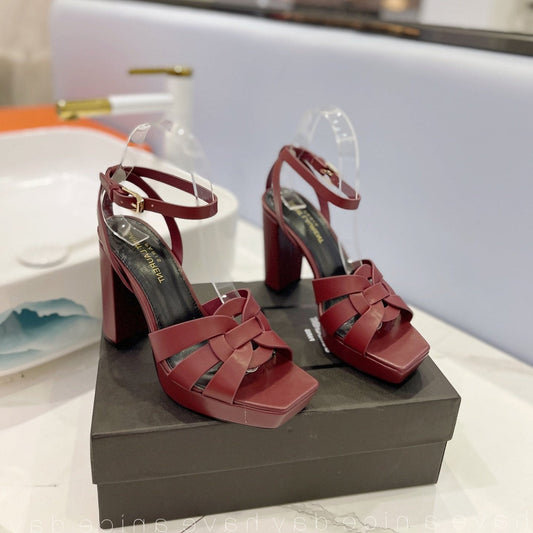 Luxury Saint Laurent SL TRIBUTE FLATFORM SANDALS BERRY CALFSKIN