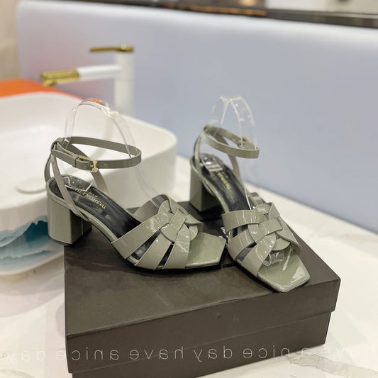 Luxury Saint Laurent SL TRIBUTE SANDAL GLOSSY SAGE CALFSKIN