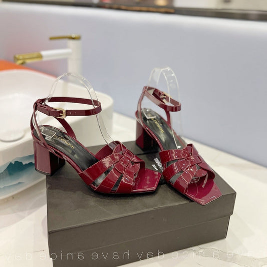 Luxury Saint Laurent SL TRIBUTE SANDAL GLOSSY BERRY CALFSKIN