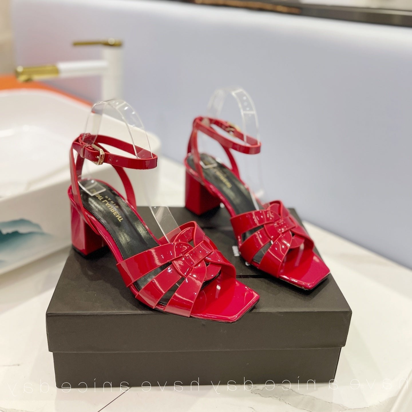 Luxury Saint Laurent SL TRIBUTE SANDAL GLOSSY RED CALFSKIN