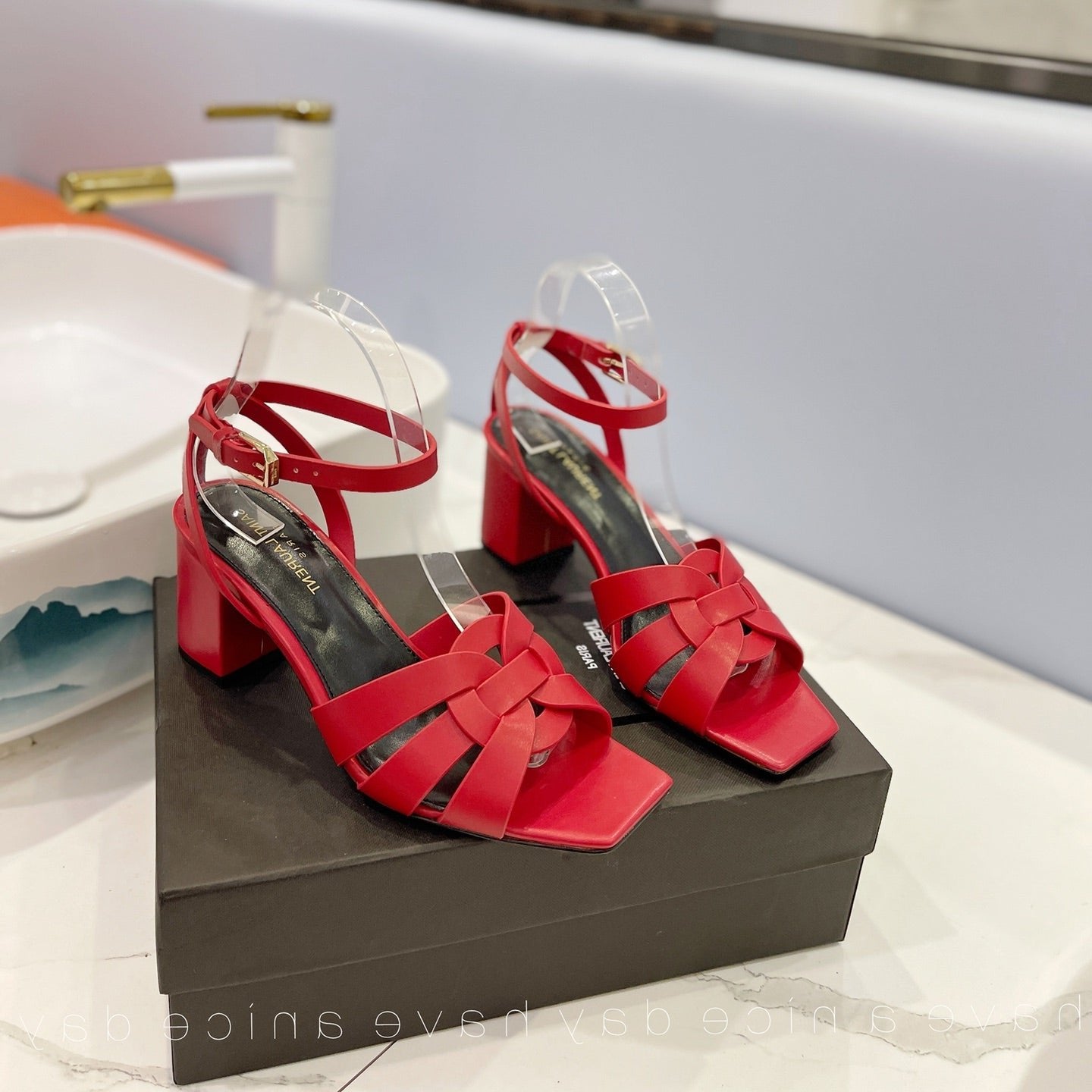 Luxury Saint Laurent SL TRIBUTE SANDAL RED CALFSKIN